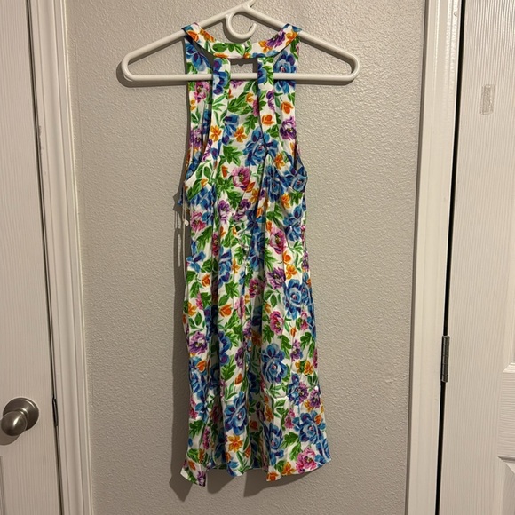 For Love & Lemons Lucy Mini Floral Dress Blue and Yellow Halter Sundress - Picture 8 of 9